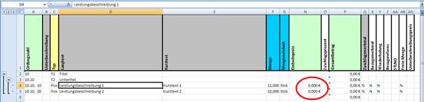 LV Excel ohne Einheitspreise