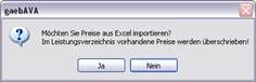 Meldung Excel Preise importieren