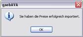 Meldung Excel Preise importiert