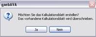 Meldung Kalkulation überschreiben