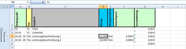 LV Excel ohne Einheitspreise